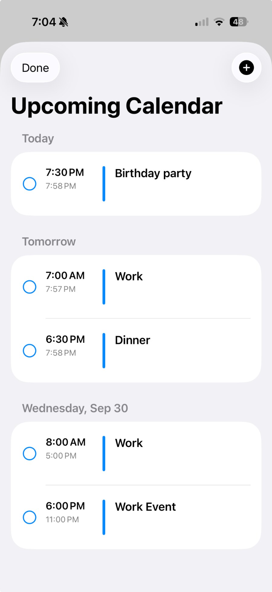 DRAI calendar screen