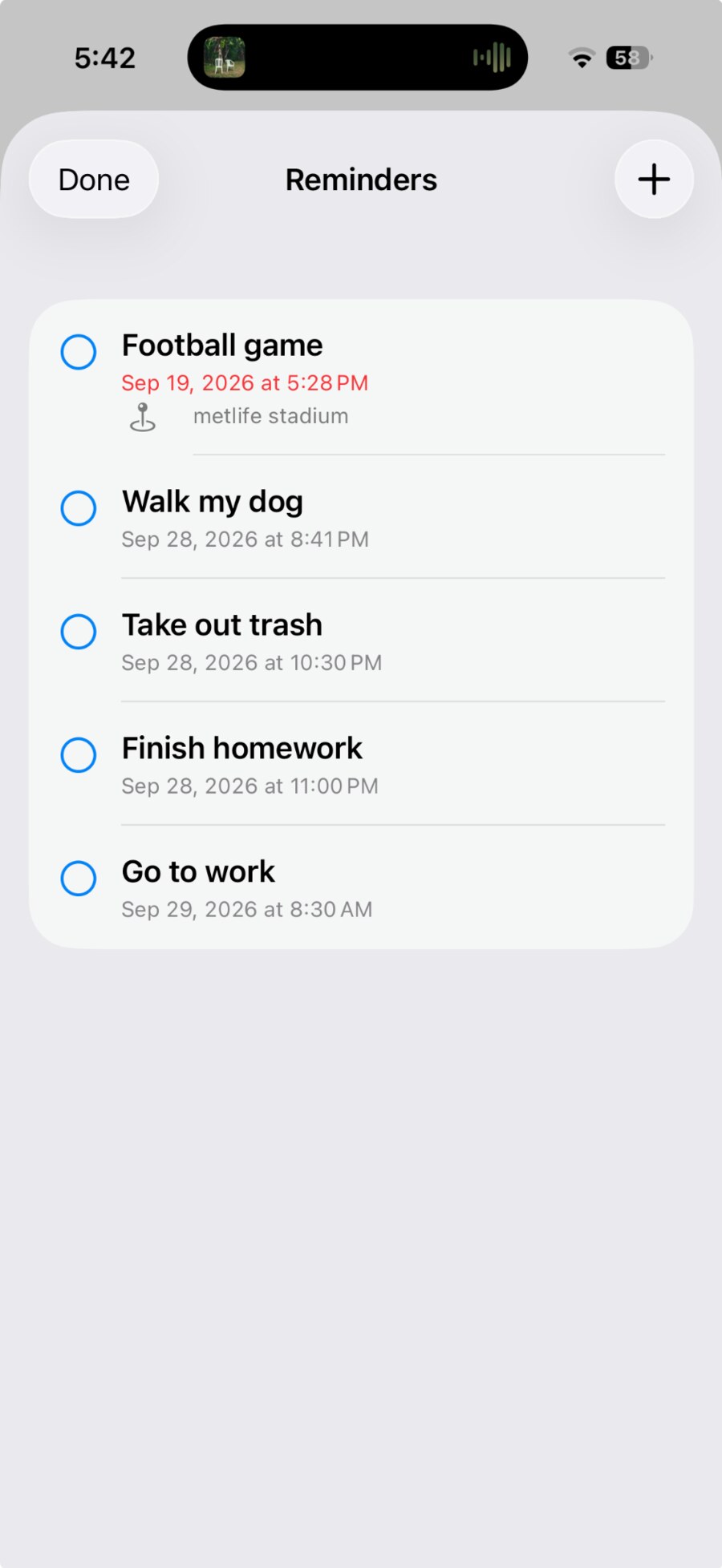 DRAI reminders screen